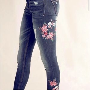 Express Women's Jean Leggings Mid Rise Floral Embroidery